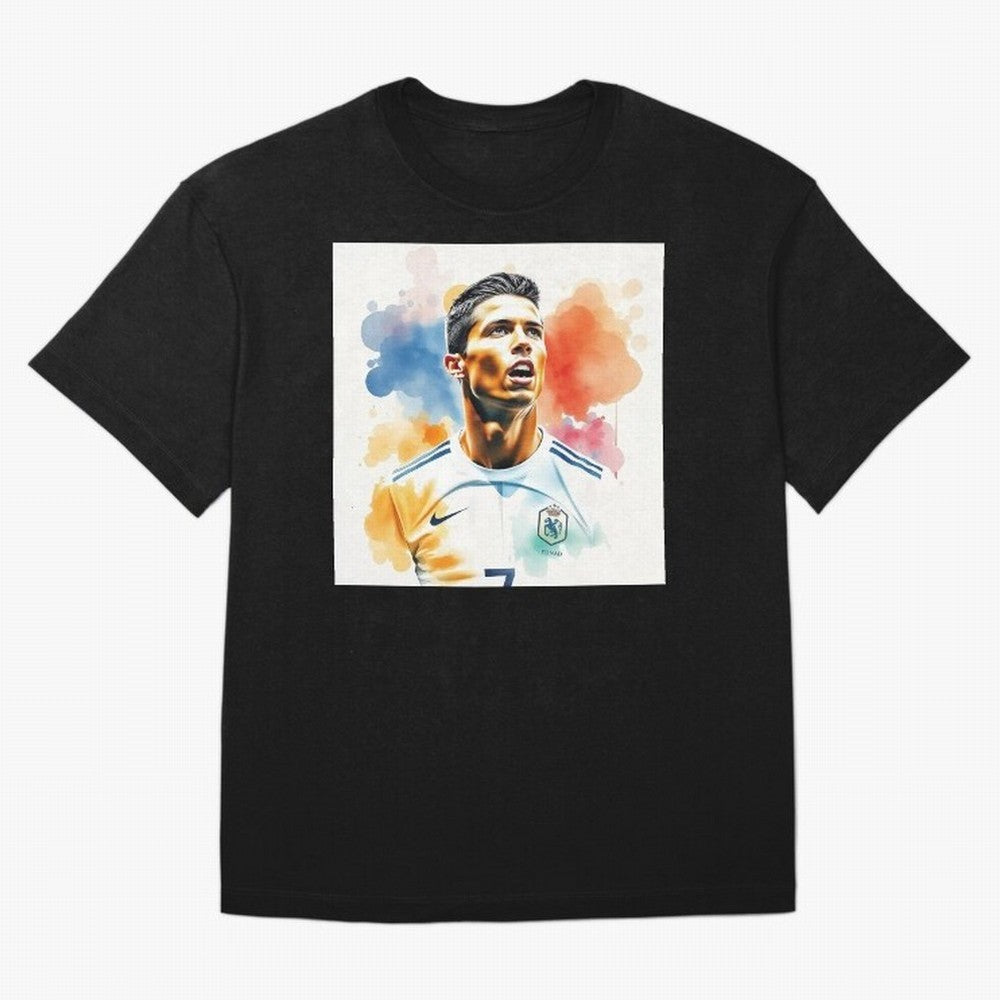 Cristiano Ronaldo Watercolor Panting Oversized T-Shirt Relive Global Football Passion for FIFA World Cup 2026 Group Stage, Made for Neymar, Haaland and Cristiano Ronaldo, England and Germany, Game Day Rituals, Football Legends, Country Pride and
