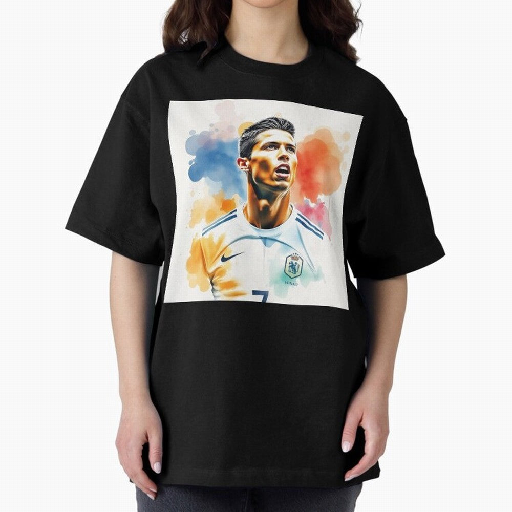 Cristiano Ronaldo Watercolor Panting Oversized T-Shirt Relive Global Football Passion for FIFA World Cup 2026 Group Stage, Made for Neymar, Haaland and Cristiano Ronaldo, England and Germany, Game Day Rituals, Football Legends, Country Pride and