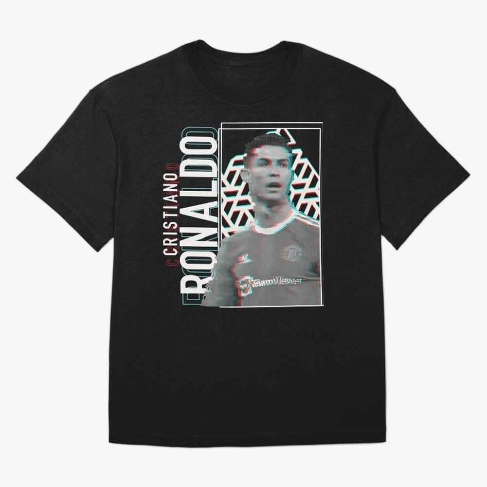 Cristiano Ronaldo Glith Effect Oversized T-Shirt Embrace FIFA World Cup 2026 Group Stage Spirit, Highlighting France and Portugal, Messi, CR7 and Mbappe, Sports Nostalgia, International Competition, Famous Players and Unforgettable Victories; Made