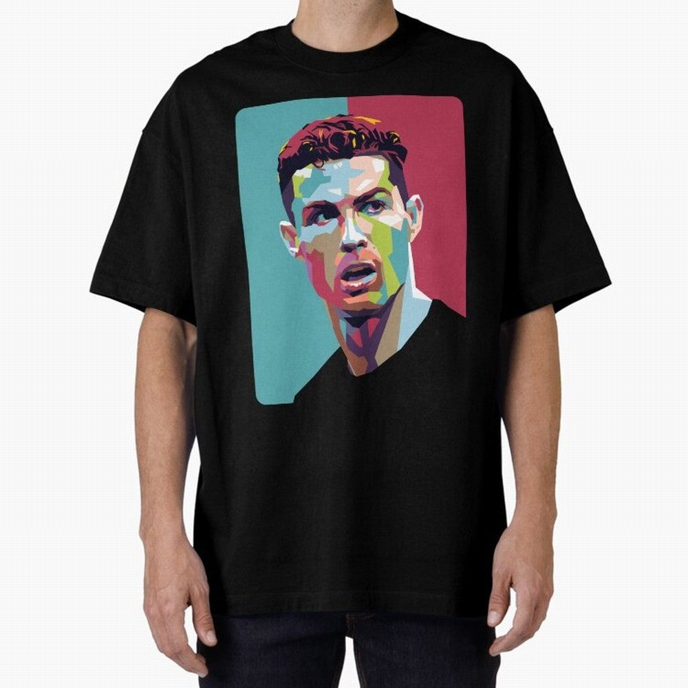 Cristiano Ronaldo 7 Pop Art Portrait Oversized T-Shirt Honor the Beautiful Game during FIFA World Cup 2026 Group Stage Spirit, Inspired by Netherlands, CR7 and Messi, Football Festival Excitement, Trophy Ambitions, Country Rivalries and Star Player