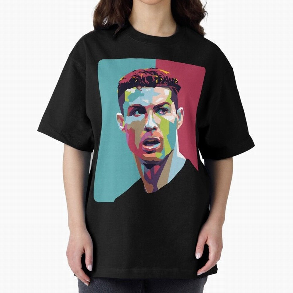 Cristiano Ronaldo 7 Pop Art Portrait Oversized T-Shirt Honor the Beautiful Game during FIFA World Cup 2026 Group Stage Spirit, Inspired by Netherlands, CR7 and Messi, Football Festival Excitement, Trophy Ambitions, Country Rivalries and Star Player