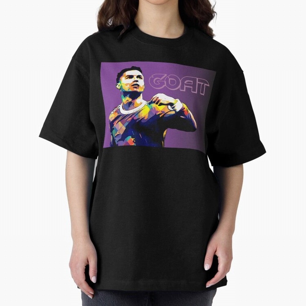 Cristiano Ronaldo Goat Popart Oversized T-Shirt Keep the Legacy of Global Football Passion for FIFA World Cup 2026, Centered on Haaland, England and Germany, Supporter Pride, Iconic Celebrations, Legendary Names and Global Match Day Energy; Ideal