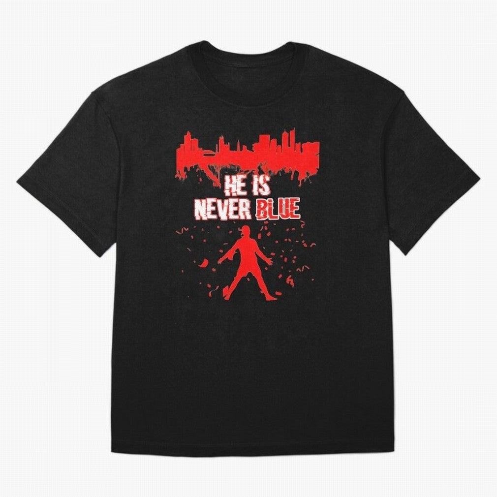 Cr7-Ronaldo-He Is Never Blue Manchester-Red Oversized T-Shirt Show Your Stadium Side during Global Football Passion for FIFA World Cup 2026 USA Canada Mexico, Driven by Mbappe and Neymar, Argentina and Brazil, Soccer Culture, Superstar Moments,