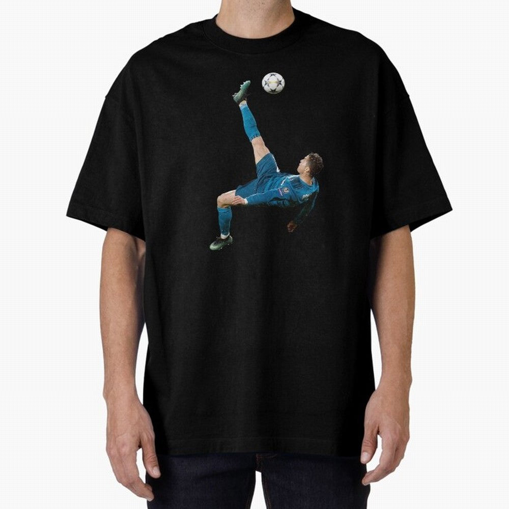 freestyle over head kick Oversized T-Shirt Represent Football Lovers during FIFA World Cup 2026 for Fans of CR7 and Brazil, Portugal and Argentina, Bringing Sports Nostalgia, International Competition, Famous Players and Unforgettable Victories;