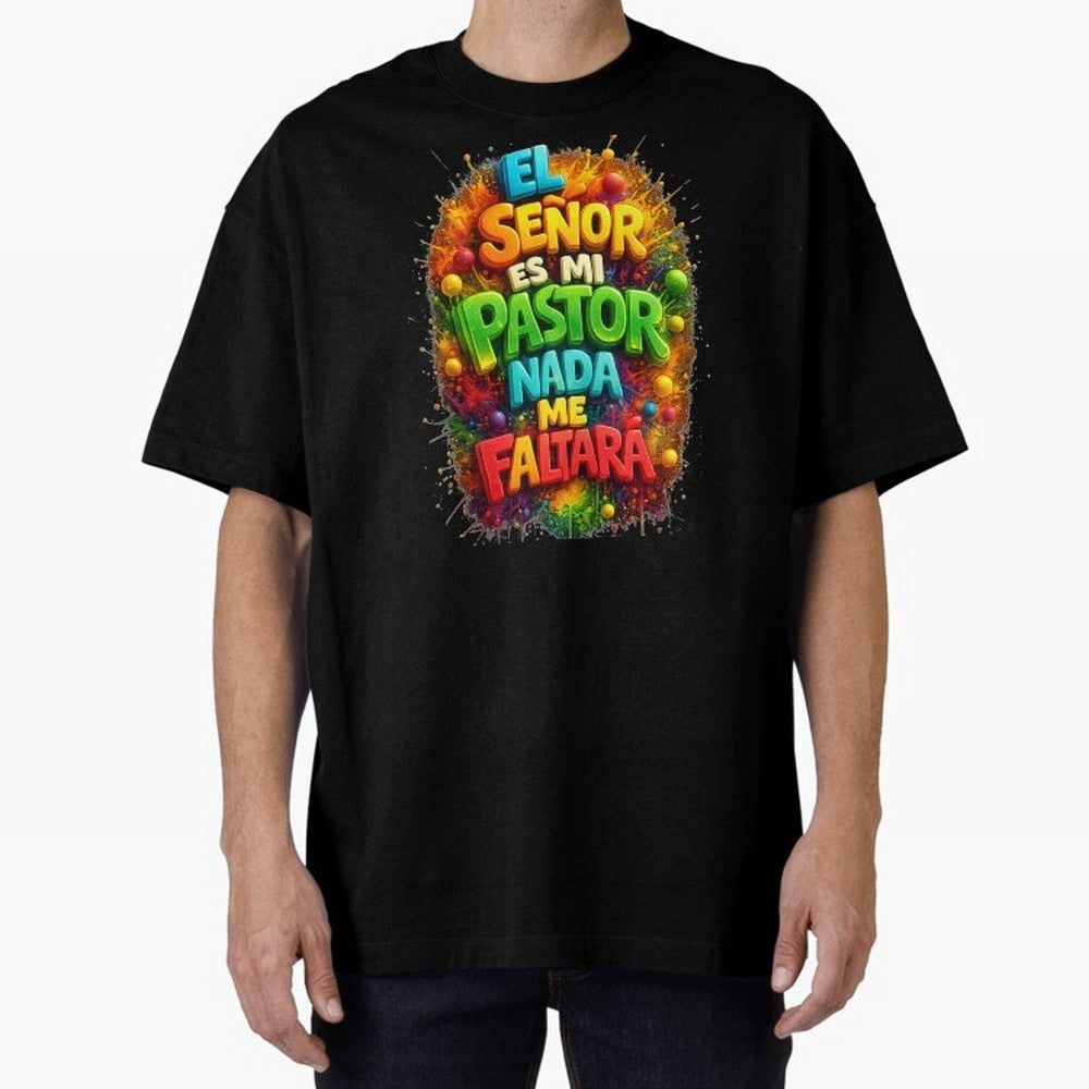 Modern 3D Psalm 23 Spanish Christian Art - El Se?or es mi Pastor Oversized T-Shirt Stand with Global Football Passion for FIFA World Cup 2026 USA Canada Mexico, Driven by Mbappe and Neymar, Argentina, Soccer Culture, Superstar Moments, National