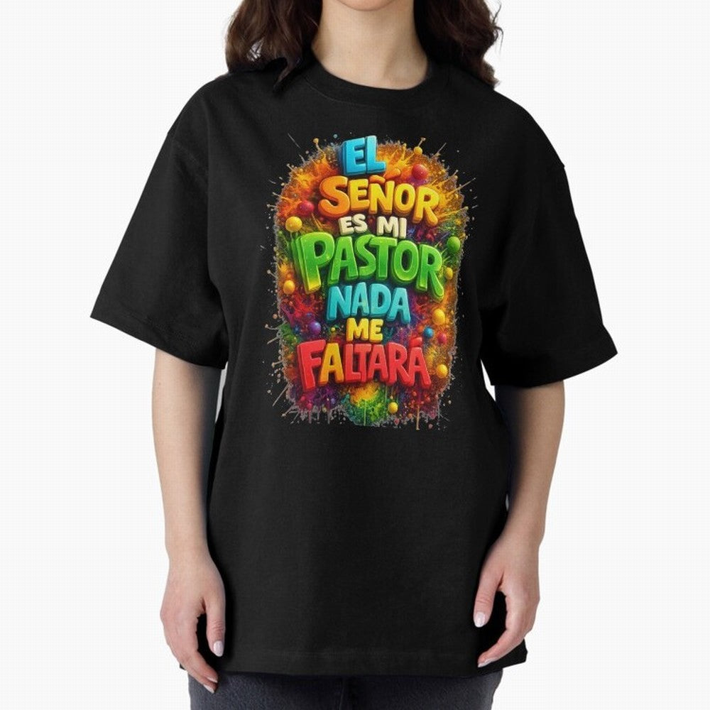 Modern 3D Psalm 23 Spanish Christian Art - El Se?or es mi Pastor Oversized T-Shirt Stand with Global Football Passion for FIFA World Cup 2026 USA Canada Mexico, Driven by Mbappe and Neymar, Argentina, Soccer Culture, Superstar Moments, National