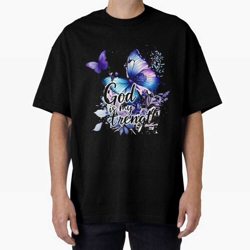 God is My Strength - Blue Butterfly Watercolor Art Oversized T-Shirt Bring Supporter Culture to FIFA World Cup 2026 for Fans of Messi, CR7 and Mbappe and Spain and Netherlands, Bringing Retro Football Energy, Iconic Rivalries, Trophy Chase Drama