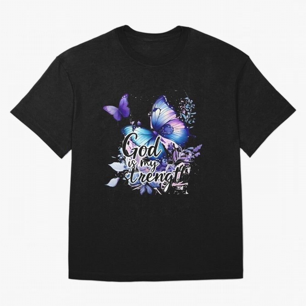 God is My Strength - Blue Butterfly Watercolor Art Oversized T-Shirt Bring Supporter Culture to FIFA World Cup 2026 for Fans of Messi, CR7 and Mbappe and Spain and Netherlands, Bringing Retro Football Energy, Iconic Rivalries, Trophy Chase Drama