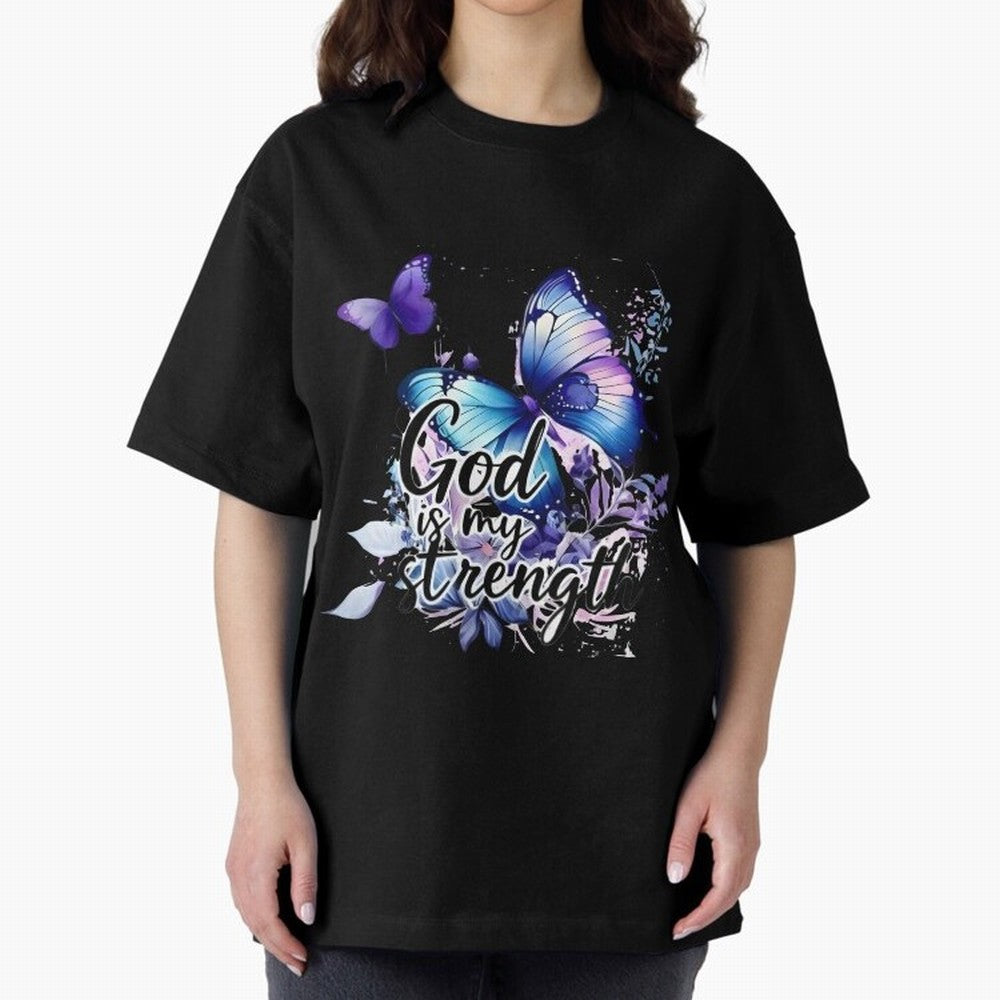God is My Strength - Blue Butterfly Watercolor Art Oversized T-Shirt Bring Supporter Culture to FIFA World Cup 2026 for Fans of Messi, CR7 and Mbappe and Spain and Netherlands, Bringing Retro Football Energy, Iconic Rivalries, Trophy Chase Drama