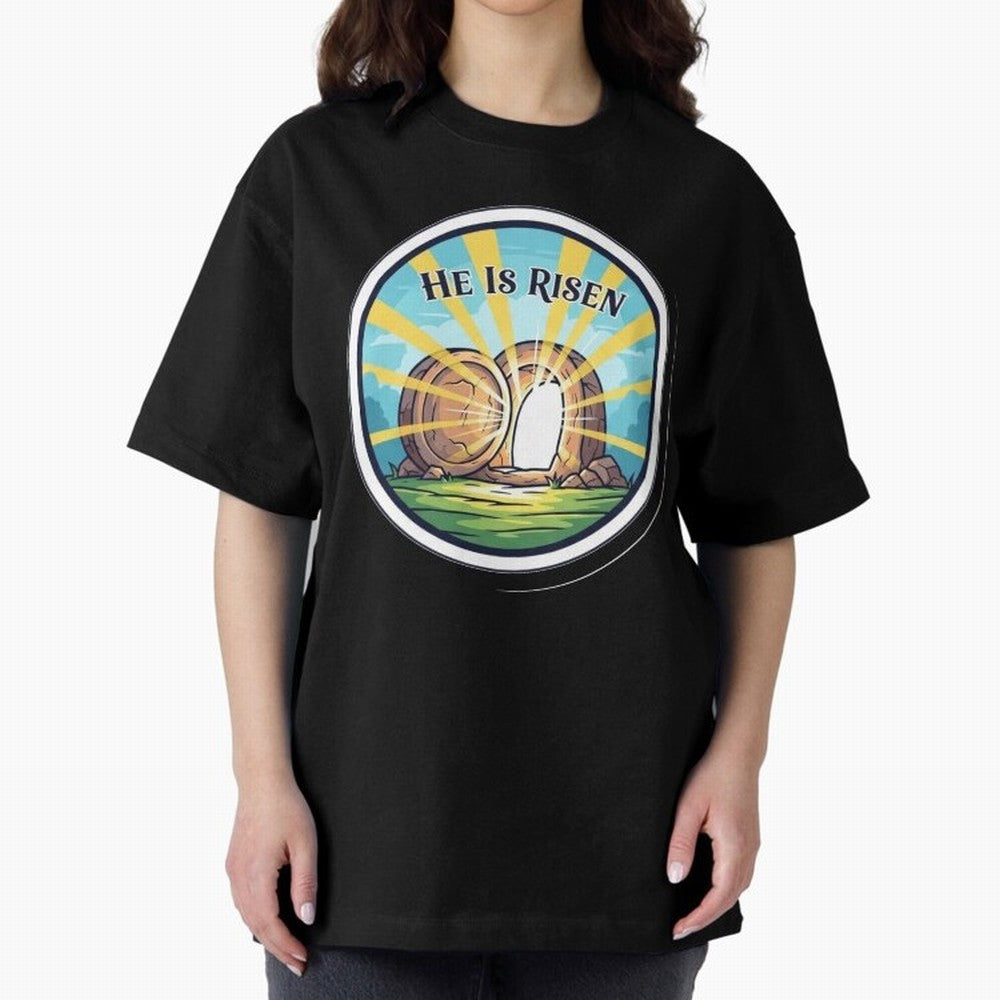 He Is Risen Indeed Easter Faith Sticker Oversized T-Shirt Relive Legendary Nights from FIFA World Cup 2026 USA Canada Mexico for Fans of Messi and France, Bringing Sports Nostalgia, International Competition, Famous Players and Unforgettable