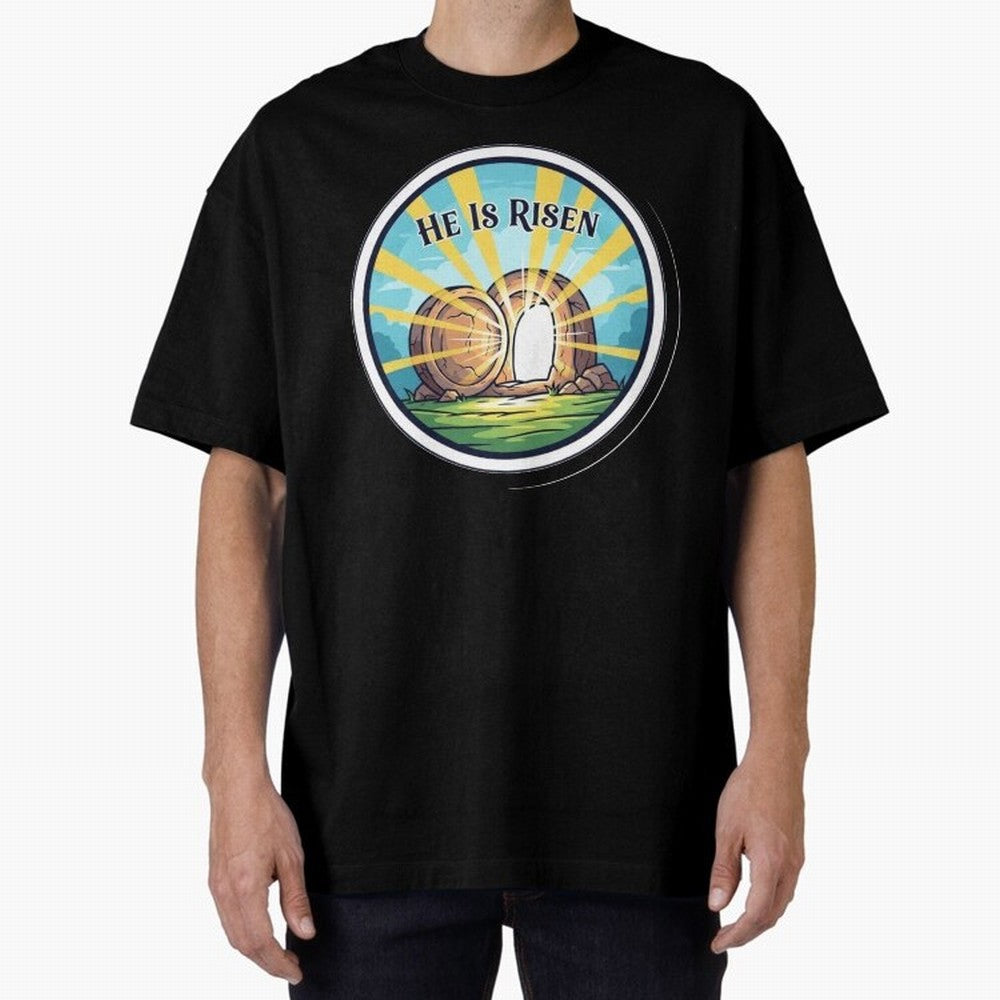 He Is Risen Indeed Easter Faith Sticker Oversized T-Shirt Relive Legendary Nights from FIFA World Cup 2026 USA Canada Mexico for Fans of Messi and France, Bringing Sports Nostalgia, International Competition, Famous Players and Unforgettable