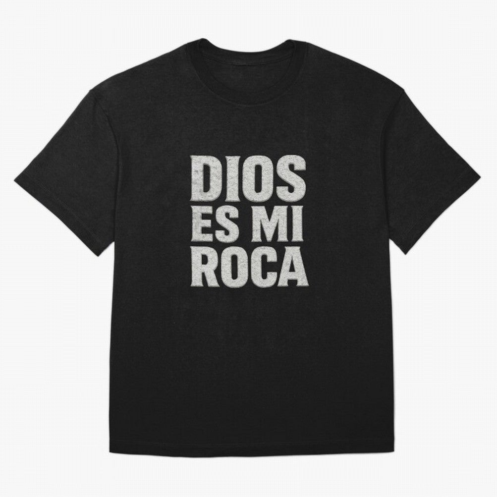 DIOS ES MI ROCA - White Stone Typography - Christian Oversized T-Shirt Treasure Global Football Passion for FIFA World Cup 2026, Driven by Messi, CR7 and Mbappe, Spain and Netherlands, Worldwide Fan Energy, Dramatic Goals, Stadium Lights and