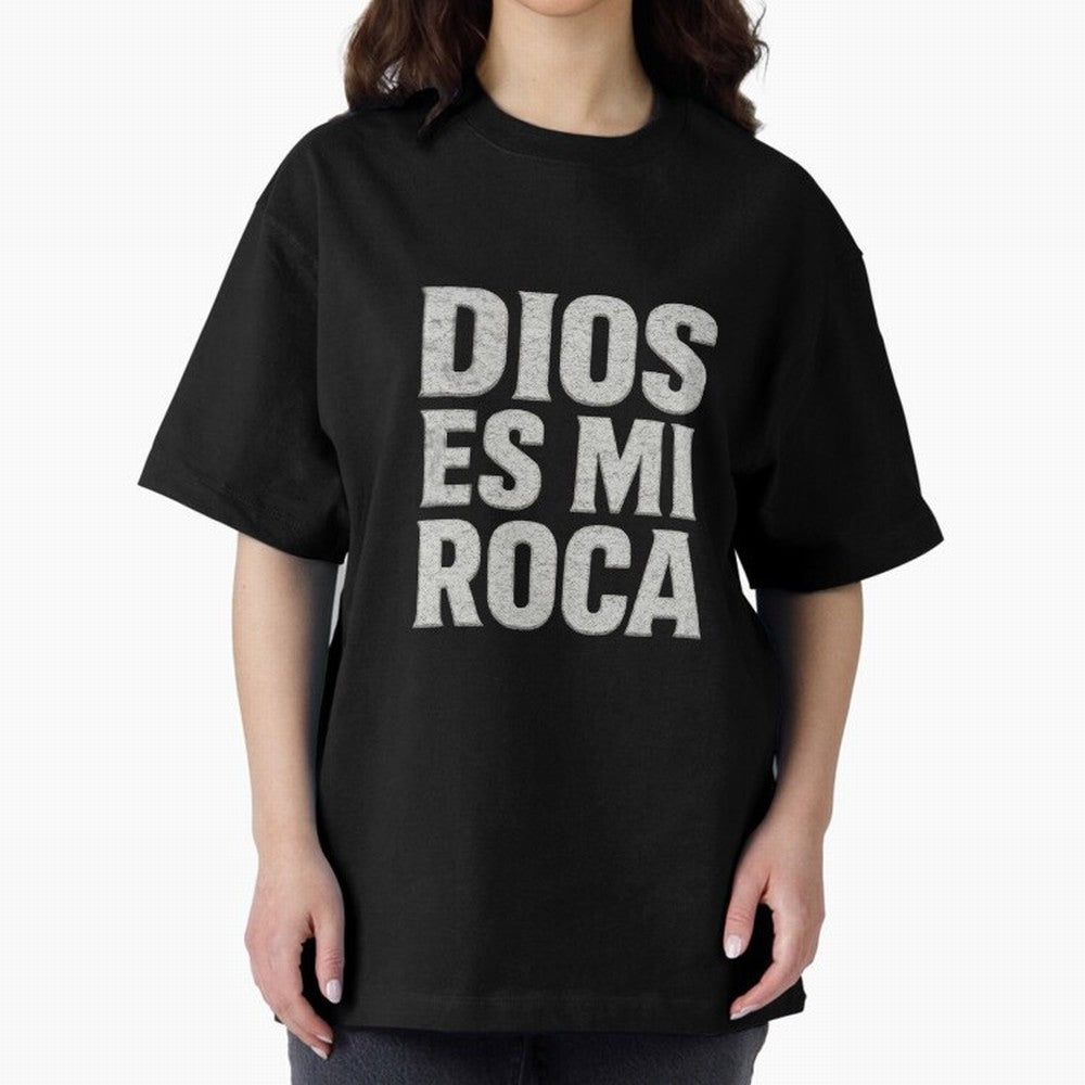 DIOS ES MI ROCA - White Stone Typography - Christian Oversized T-Shirt Treasure Global Football Passion for FIFA World Cup 2026, Driven by Messi, CR7 and Mbappe, Spain and Netherlands, Worldwide Fan Energy, Dramatic Goals, Stadium Lights and