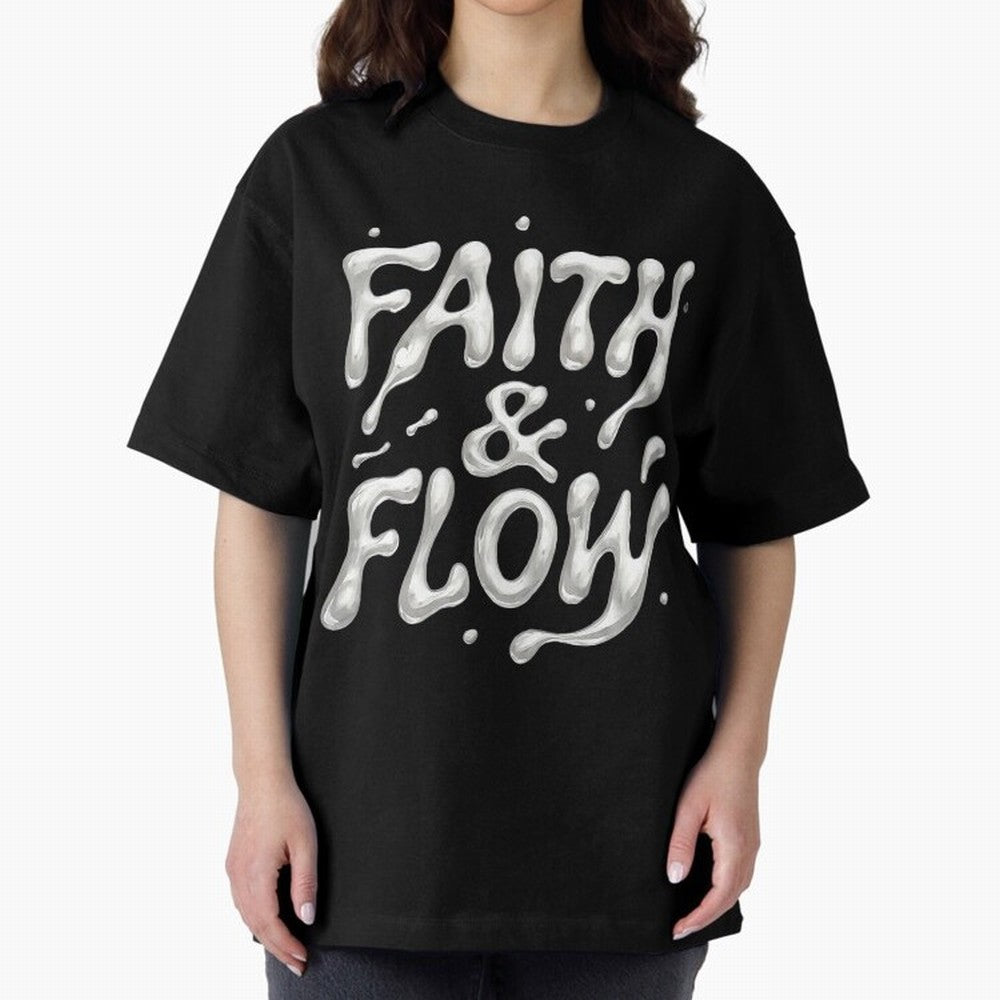FAITH & FLOW - Liquid Chrome Typography - Urban Christian Oversized T-Shirt Remember Match Day Hype around FIFA World Cup 2026 Group Stage, Mbappe and Neymar, Netherlands, Stadium Memories, Football Loyalty, International Chants and Championship
