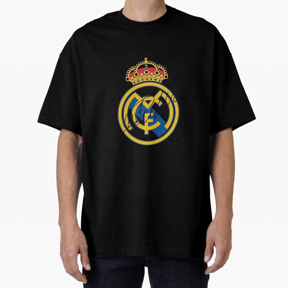Real Madrid C.F. crest with Cristiano Ronaldo's autograph Oversized T-Shirt Capture the FIFA World Cup 2026 Group Stage Journey through Neymar Highlights, Netherlands Pride, Fan Favorite Moments, National Team Passion, Big Match Drama and Soccer
