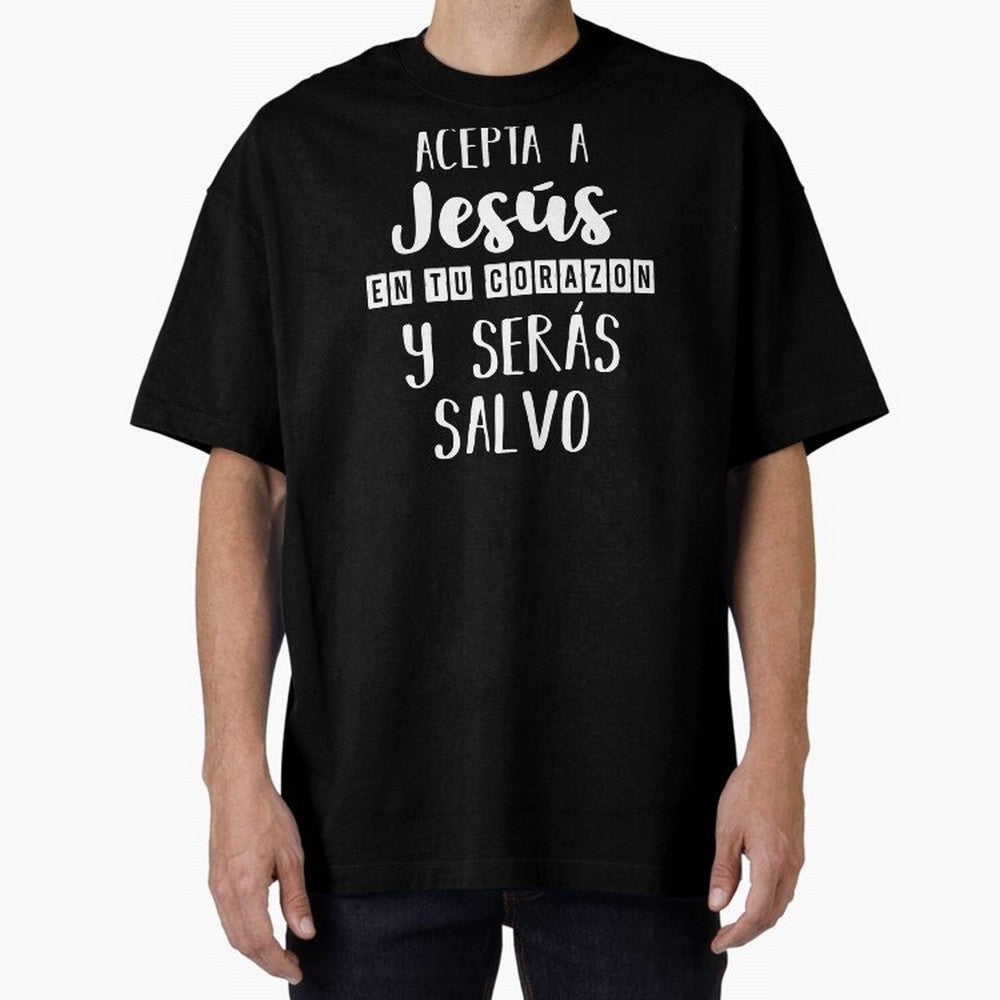 Acepta a Jes¨²s en tu Corazon Mensaje Cristianos Dios Spanish Oversized T-Shirt Capture Global Football Passion for FIFA World Cup 2026, Capturing Messi and Cristiano Ronaldo, Brazil, Championship Spirit, Famous Goals, Roaring Crowds and