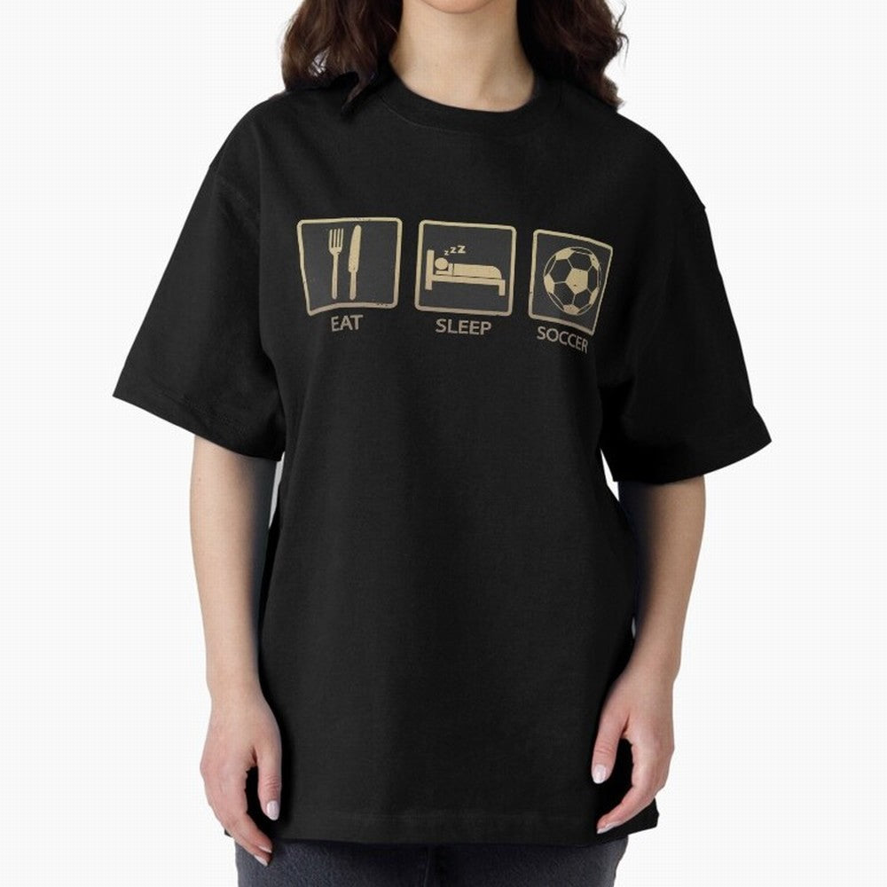Eat Sleep Soccer Oversized T-Shirt Experience FIFA World Cup 2026 USA Canada Mexico for Fans of Messi and Cristiano Ronaldo and Spain and Netherlands, Bringing Vintage Soccer Flavor, Modern Football Stars, National Flags and Final Night Emotion;