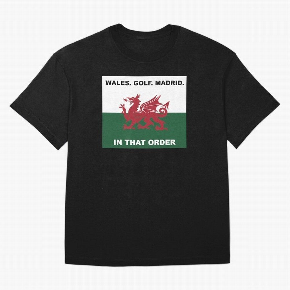 Wales Golf Madrid In That Order Oversized T-Shirt Bring a Vintage Feel to FIFA World Cup 2026 USA Canada Mexico Made for Messi, England Energy, Football History, Final Match Energy, Crowd Noise and Once in a Lifetime Moments; Ideal for Fans Who