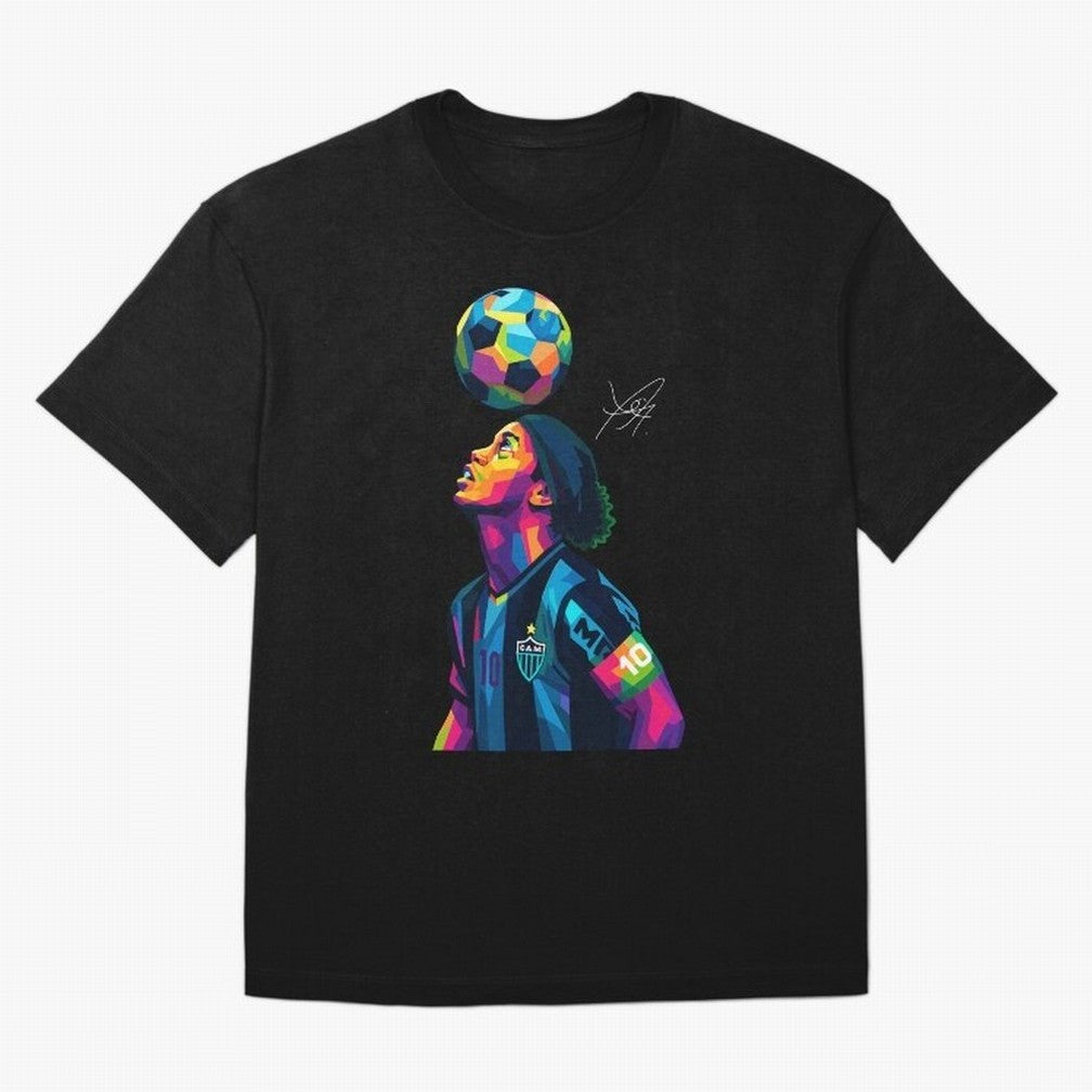 Ronaldinho Wpap Art Oversized T-Shirt Fuel FIFA World Cup 2026 USA Canada Mexico Spirit, Celebrating Spain, Messi and Cristiano Ronaldo, Retro Football Energy, Iconic Rivalries, Trophy Chase Drama and Stadium Atmosphere; Great for Supporters Who