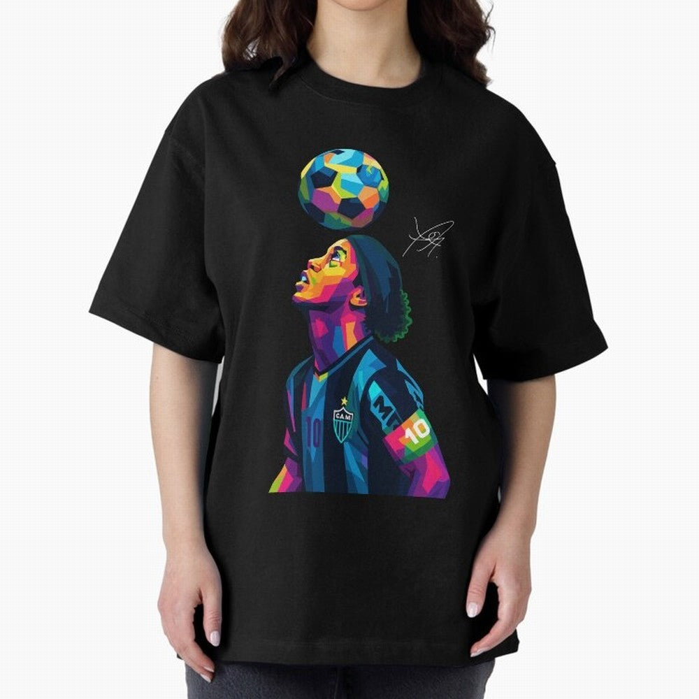 Ronaldinho Wpap Art Oversized T-Shirt Fuel FIFA World Cup 2026 USA Canada Mexico Spirit, Celebrating Spain, Messi and Cristiano Ronaldo, Retro Football Energy, Iconic Rivalries, Trophy Chase Drama and Stadium Atmosphere; Great for Supporters Who