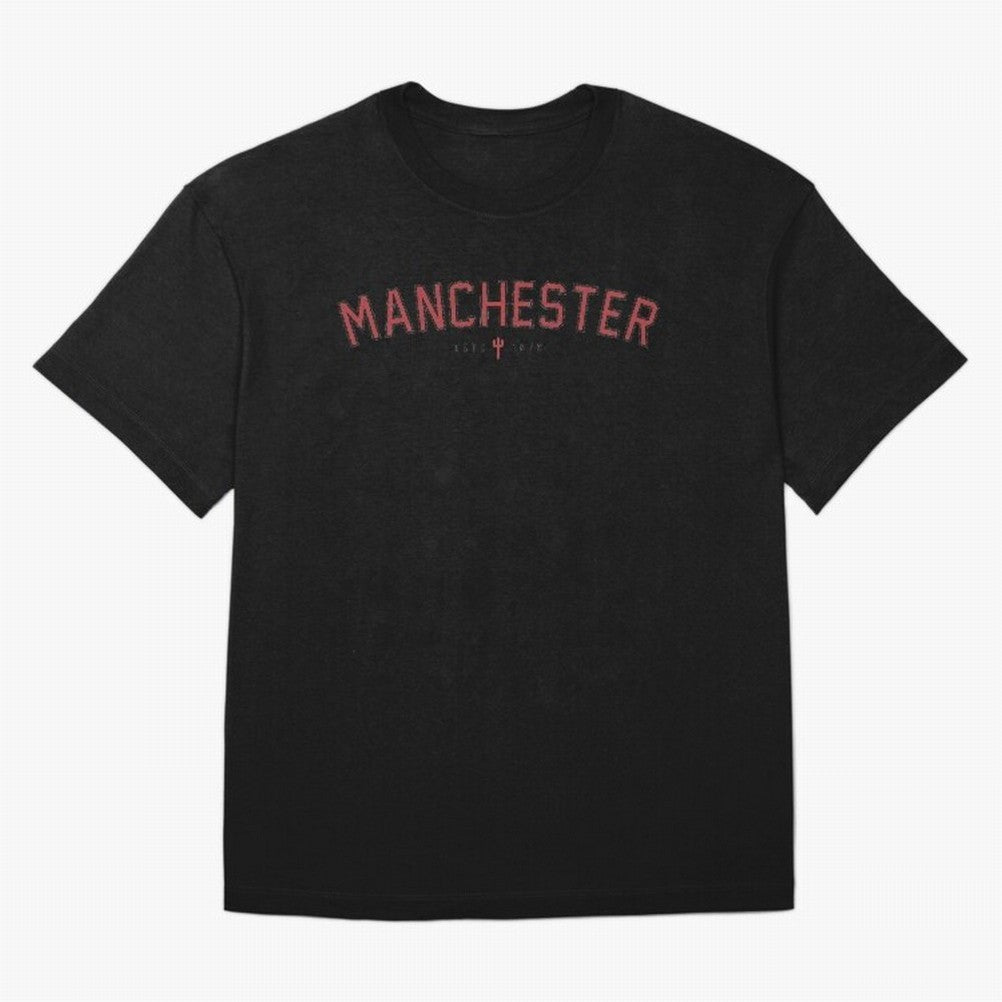 Manchester Retro Typography - MUFC Unofficial Merch Oversized T-Shirt Carry FIFA World Cup 2026 Group Stage for Fans of Mbappe and Neymar and Argentina and Brazil, Bringing Worldwide Fan Energy, Dramatic Goals, Stadium Lights and Championship