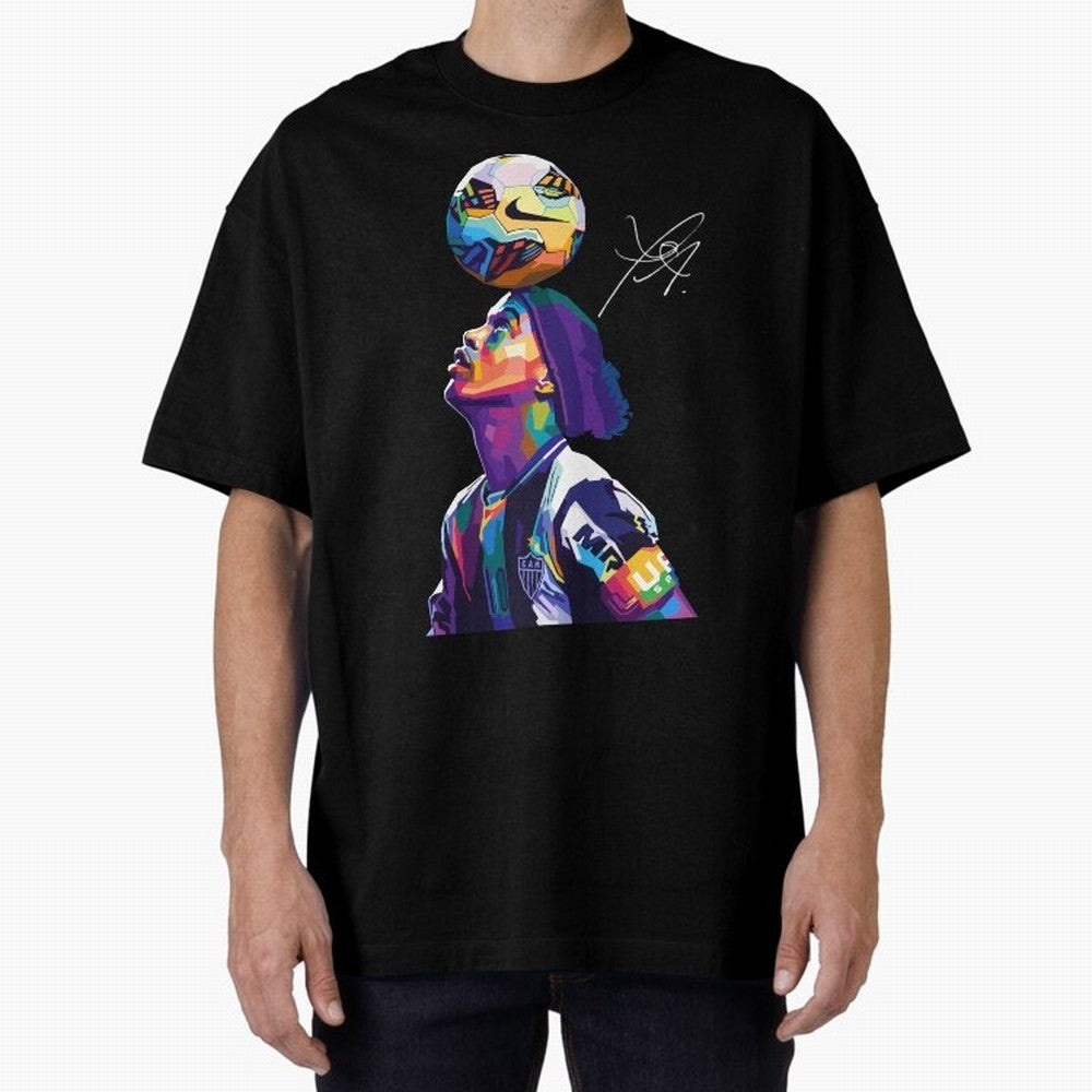 Ronaldinho Wpap Pop Art Oversized T-Shirt Feel Global Football Passion for FIFA World Cup 2026, Driven by Haaland, Brazil, Football Passion, Legendary Performances, Festival Vibes and Supporter Community; Ideal for Football Dads, Football Moms,