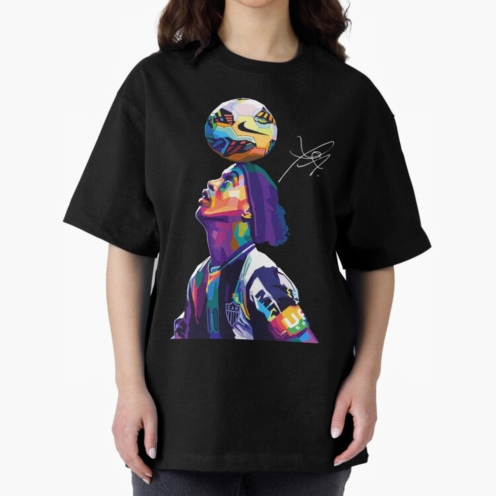 Ronaldinho Wpap Pop Art Oversized T-Shirt Feel Global Football Passion for FIFA World Cup 2026, Driven by Haaland, Brazil, Football Passion, Legendary Performances, Festival Vibes and Supporter Community; Ideal for Football Dads, Football Moms,