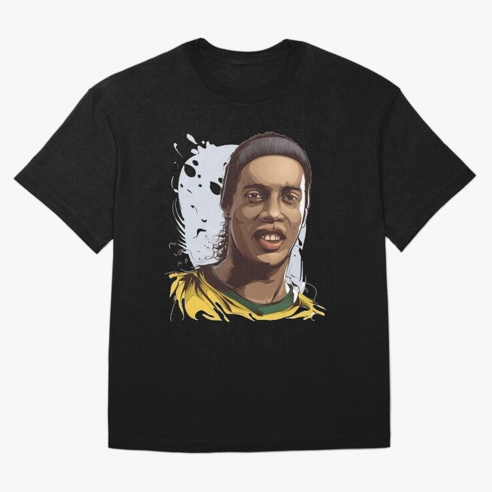 Illustration Ronaldinho Art Oversized T-Shirt Celebrate Fan Favorites in FIFA World Cup 2026 Spirit, Made for Argentina, France and Brazil, Messi, Game Day Rituals, Football Legends, Country Pride and the Road to the Final; Perfect for Fans,