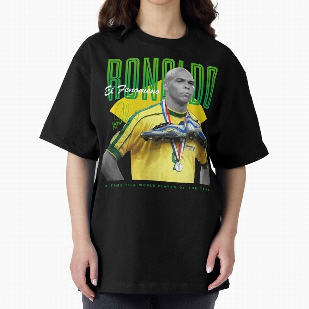 Ronaldo 3 Time Fifa World Player Of The Year Oversized T-Shirt Follow the Road to the FIFA World Cup 2026 Group Stage Journey through Neymar Highlights, Brazil Pride, Sports Nostalgia, International Competition, Famous Players and Unforgettable