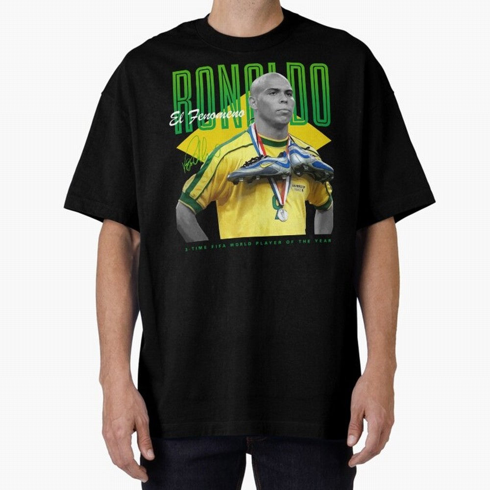 Ronaldo 3 Time Fifa World Player Of The Year Oversized T-Shirt Follow the Road to the FIFA World Cup 2026 Group Stage Journey through Neymar Highlights, Brazil Pride, Sports Nostalgia, International Competition, Famous Players and Unforgettable