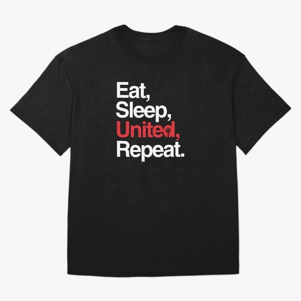 Eat, Sleep, United, Repeat - Funny Manchester United Quote Oversized T-Shirt Showcase FIFA World Cup 2026 USA Canada Mexico Spirit, Connected to England, Mbappe and Neymar, Stadium Memories, Football Loyalty, International Chants and Championship