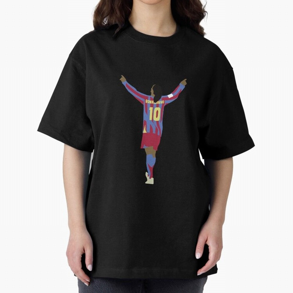 Ronaldinho FC Barcelona Oversized T-Shirt Cheer for Global Football Passion for FIFA World Cup 2026, Capturing CR7 and Messi, England and Germany, Fan Favorite Moments, National Team Passion, Big Match Drama and Soccer History; Great for Watch