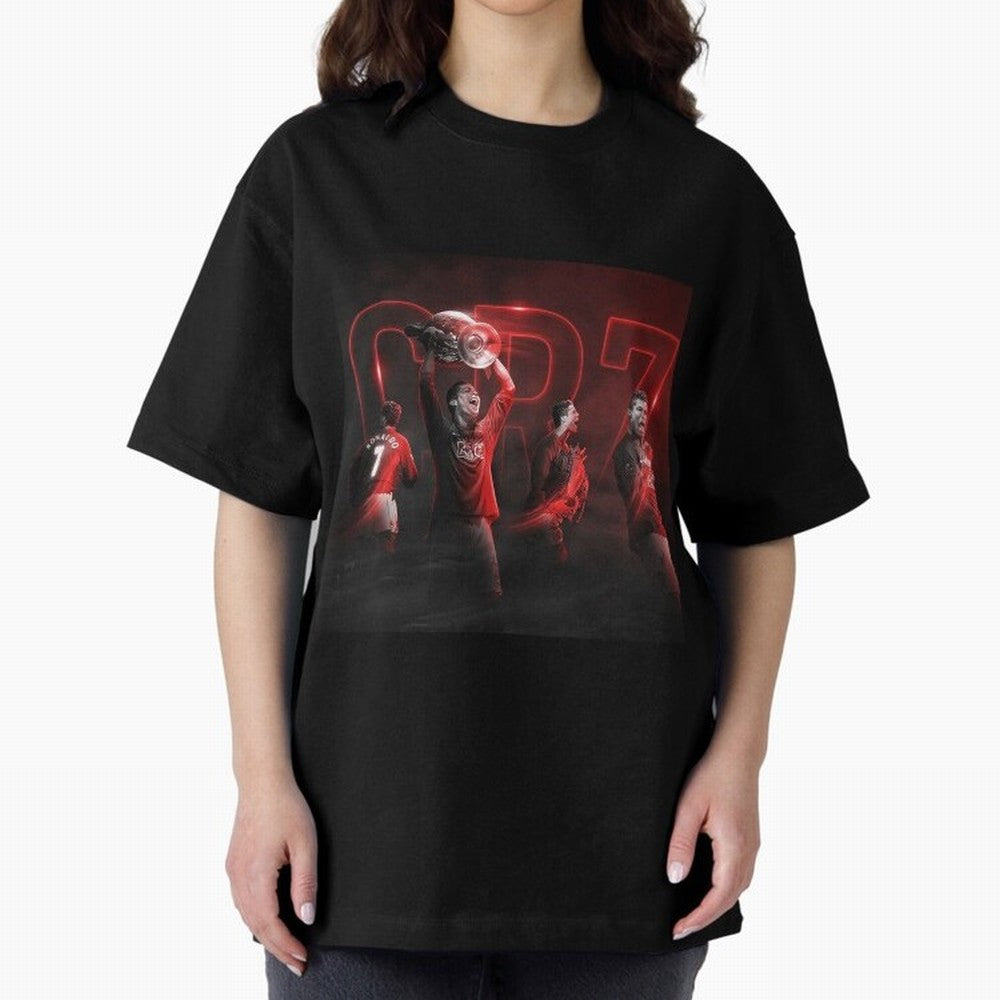 Cristiano Ronaldo in Manchester United Oversized T-Shirt Show Match Day Excitement for FIFA World Cup 2026 Group Stage Spirit, Celebrating Spain, Mbappe, Soccer Culture, Superstar Moments, National Team Dreams and Competitive Fire; Great for