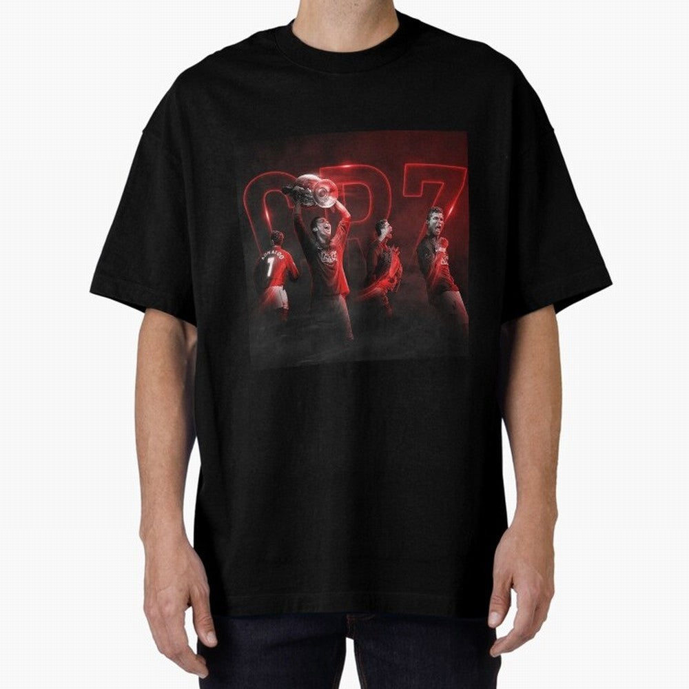 Cristiano Ronaldo in Manchester United Oversized T-Shirt Show Match Day Excitement for FIFA World Cup 2026 Group Stage Spirit, Celebrating Spain, Mbappe, Soccer Culture, Superstar Moments, National Team Dreams and Competitive Fire; Great for