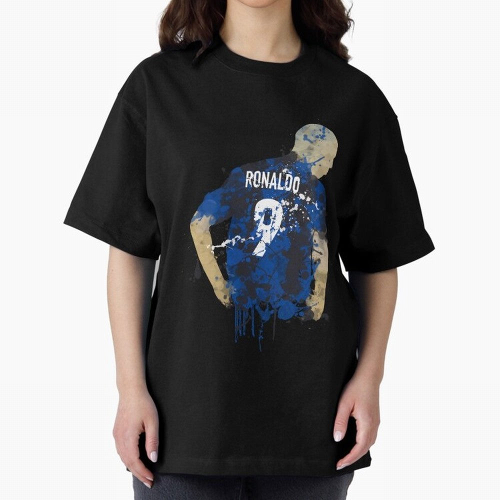 Ronaldo Number 9 Art Oversized T-Shirt Feel the Heartbeat of FIFA World Cup 2026 USA Canada Mexico Spirit, with Brazil, Mbappe, Match Day Excitement, Supporter Culture, Golden Goals and Global Football Passion; Perfect for Fans, Collectors, Family
