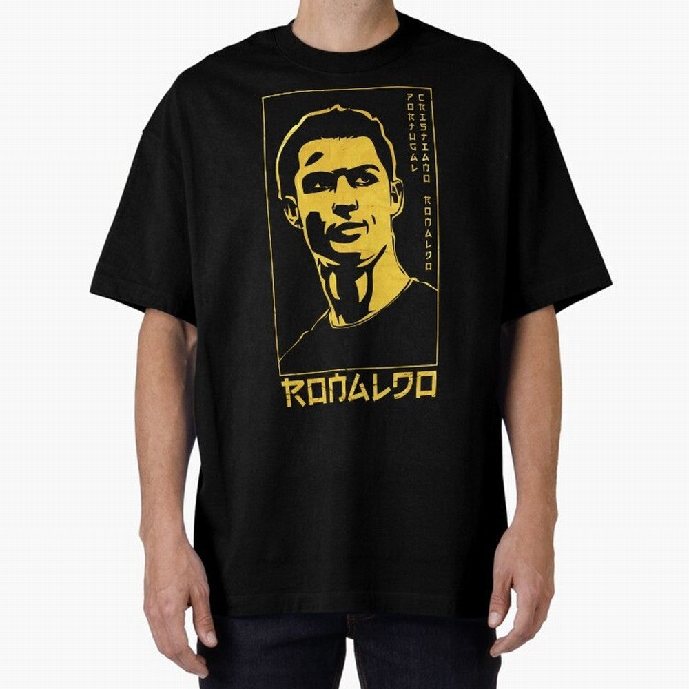 Ronaldo Golden Style Portrait art illustration Oversized T-Shirt Get Ready for the FIFA World Cup 2026 Journey through Cristiano Ronaldo, Haaland and CR7 Highlights, France and Portugal Pride, Vintage Soccer Flavor, Modern Football Stars, National