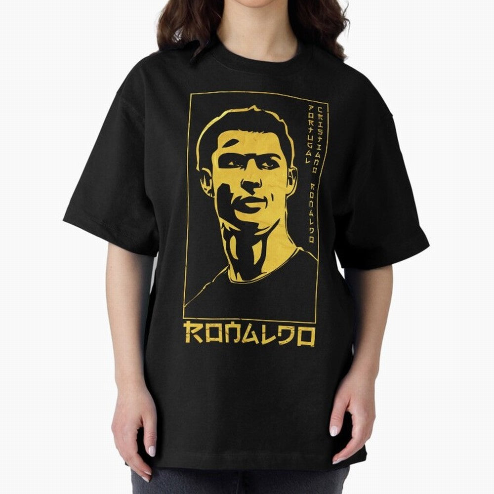 Ronaldo Golden Style Portrait art illustration Oversized T-Shirt Get Ready for the FIFA World Cup 2026 Journey through Cristiano Ronaldo, Haaland and CR7 Highlights, France and Portugal Pride, Vintage Soccer Flavor, Modern Football Stars, National