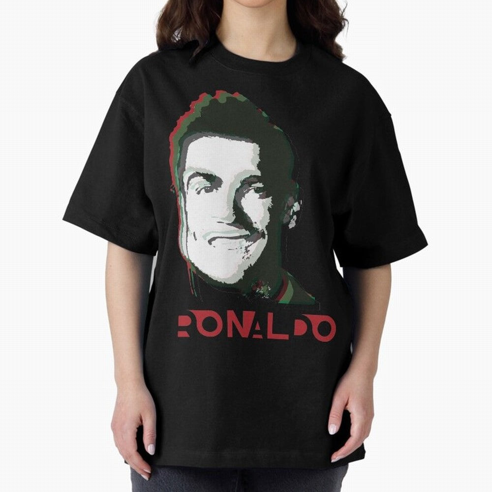 Portugal Football Captain Cristiano Ronaldo 3D Anaglyph Portrait Oversized T-Shirt Enjoy the Biggest Football Party of FIFA World Cup 2026 Group Stage Featuring Messi, Neymar and Mbappe, England, France and Netherlands Energy, Match Day Excitement,