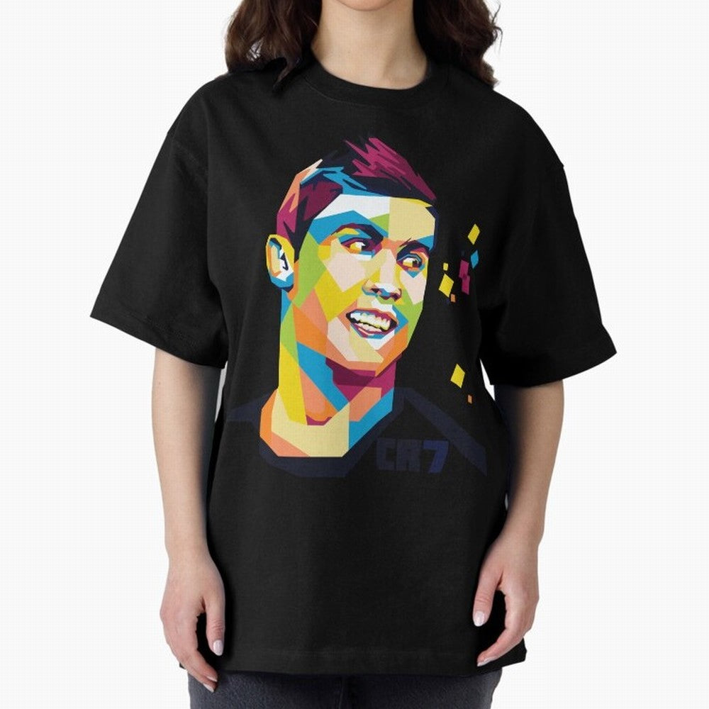 Cristiano Ronaldo Oversized T-Shirt Celebrate National Team Dreams in Global Football Passion for FIFA World Cup 2026 Group Stage, Capturing CR7, Brazil, Vintage Soccer Flavor, Modern Football Stars, National Flags and Final Night Emotion; Built