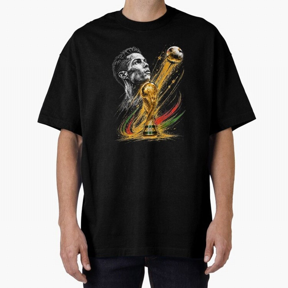 Ronaldo with World Cup Oversized T-Shirt Join the Countdown to FIFA World Cup 2026 USA Canada Mexico for Fans of CR7 and Messi and Spain and Netherlands, Bringing Tournament Hype, Historic Matchups, Family Viewing Parties and Global Sports Pride;