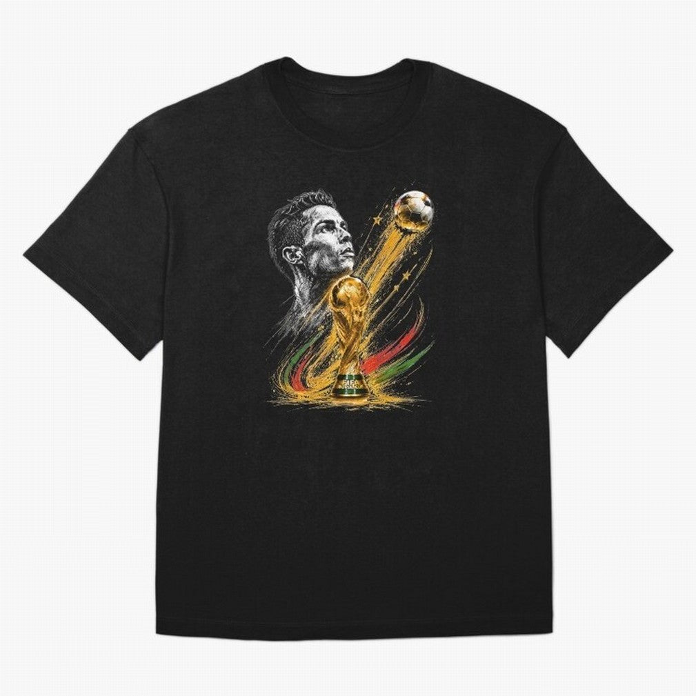 Ronaldo with World Cup Oversized T-Shirt Join the Countdown to FIFA World Cup 2026 USA Canada Mexico for Fans of CR7 and Messi and Spain and Netherlands, Bringing Tournament Hype, Historic Matchups, Family Viewing Parties and Global Sports Pride;