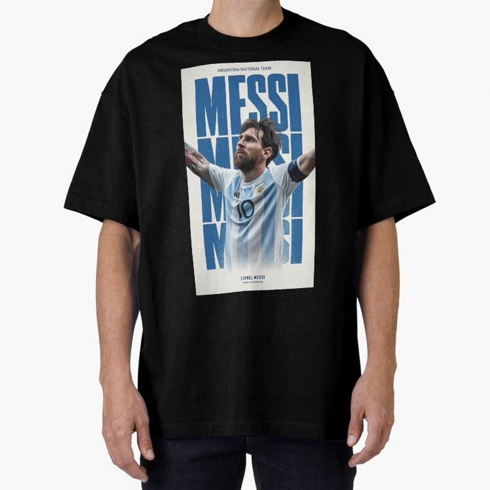 Messi Champion Graphic Oversized T-Shirt Follow the Road to Global Football Passion for FIFA World Cup 2026 Group Stage, Capturing Mbappe, Argentina and Brazil, Vintage Soccer Flavor, Modern Football Stars, National Flags and Final Night Emotion;