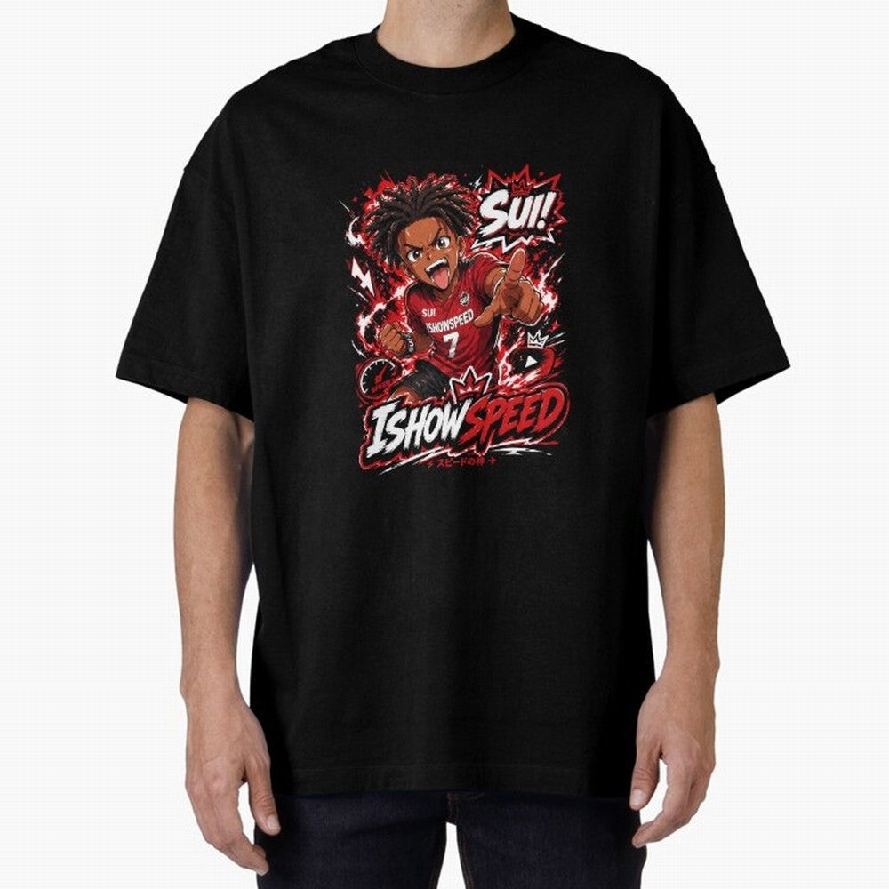 I Show Speed SUI Anime poster | Hype art Red Black Streewear Oversized T-Shirt Showcase Match Day Hype around FIFA World Cup 2026, Cristiano Ronaldo, Haaland and CR7, Portugal, Supporter Pride, Iconic Celebrations, Legendary Names and Global Match
