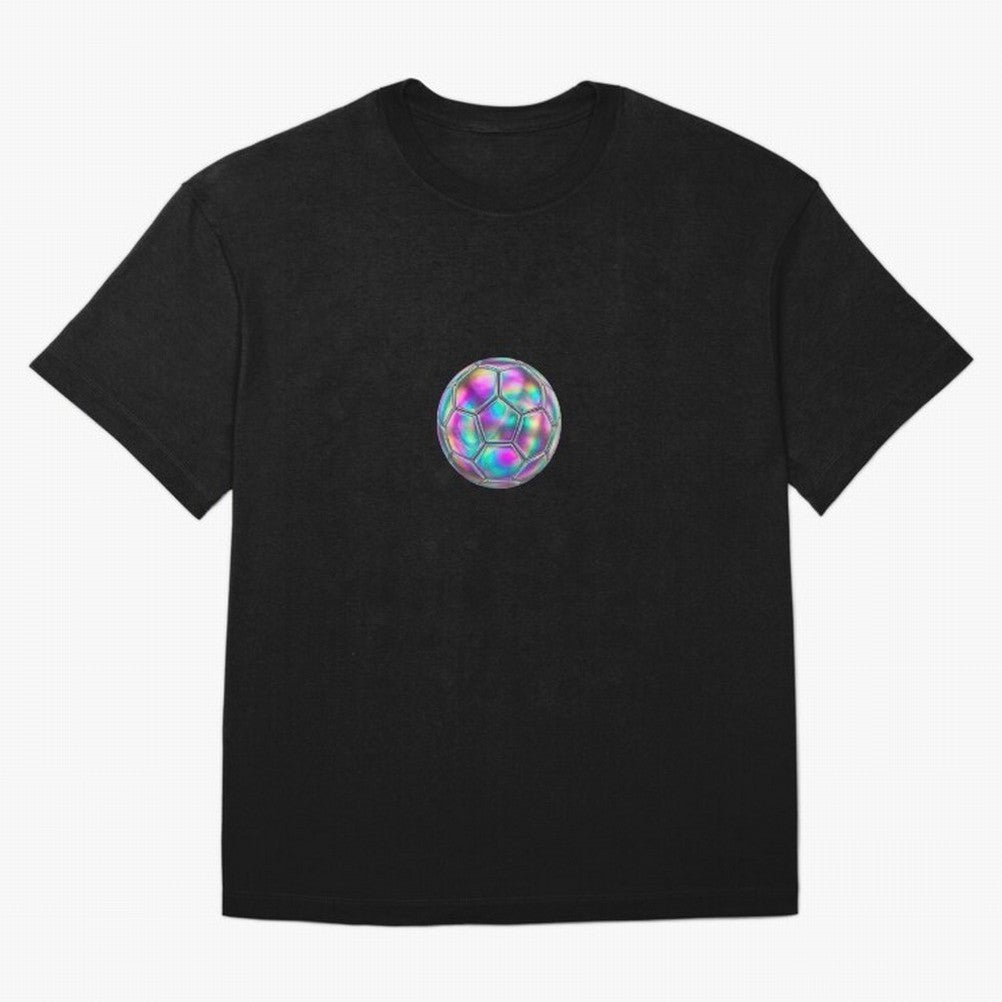 Soccer ball holographic sticker Oversized T-Shirt Show Support during FIFA World Cup 2026 Group Stage for Fans of Messi, Neymar and Mbappe and Brazil, Bringing Championship Spirit, Famous Goals, Roaring Crowds and International Football Unity;