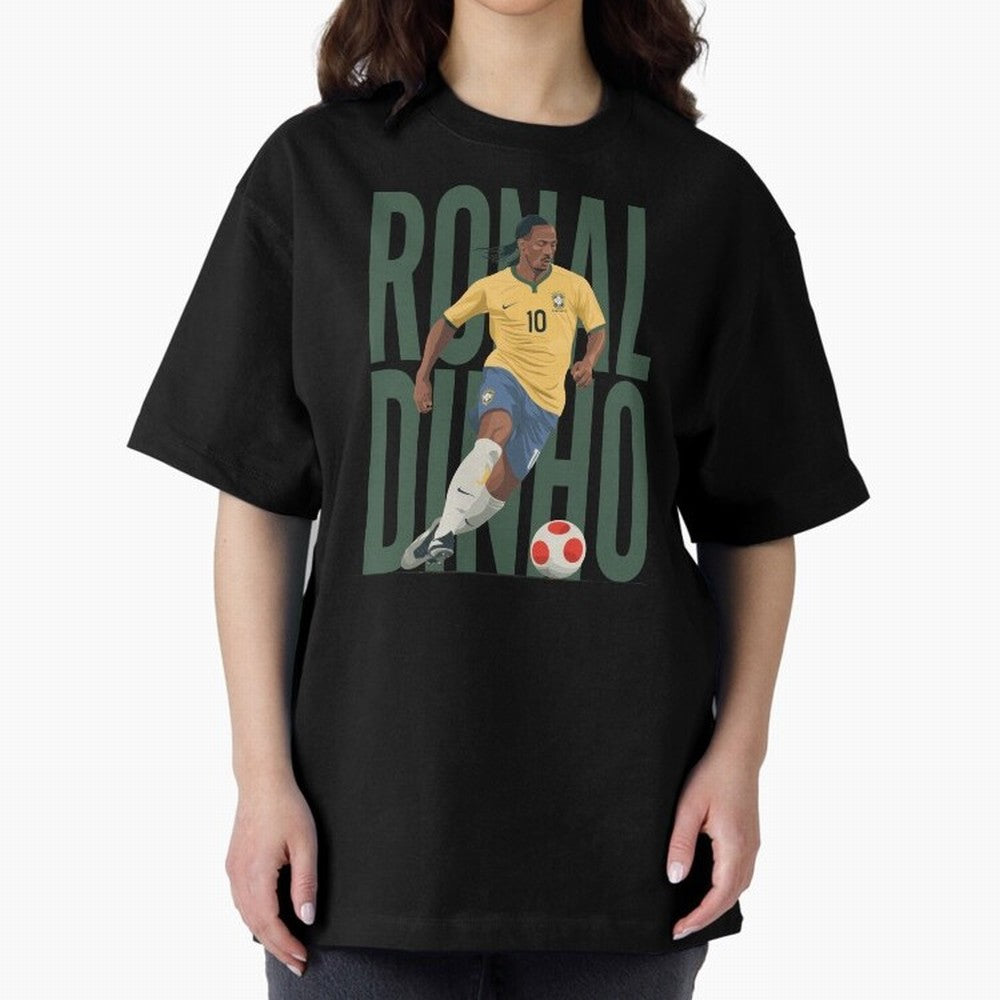 Ronaldinho Gaucho in action Minimalist Graphic Oversized T-Shirt Embrace FIFA World Cup 2026 Spirit, Connected to Argentina, Mbappe and Neymar, Football Passion, Legendary Performances, Festival Vibes and Supporter Community; Great for Supporters
