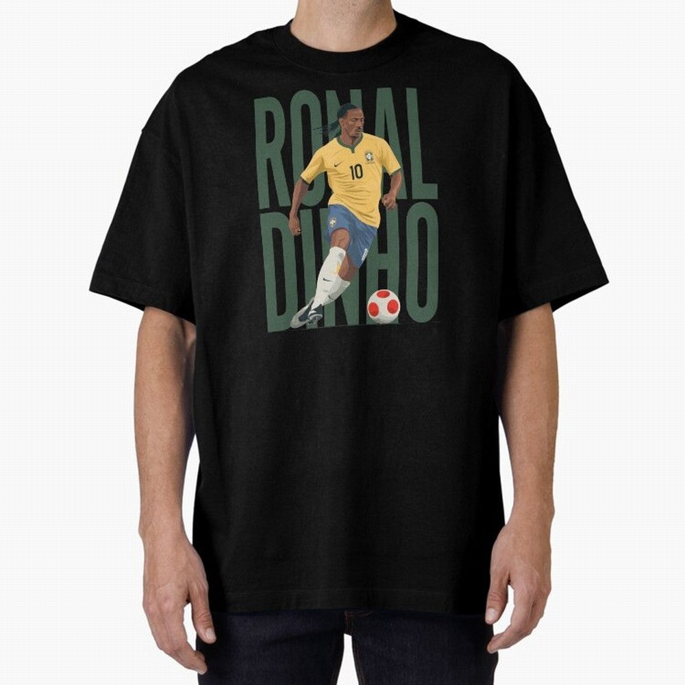Ronaldinho Gaucho in action Minimalist Graphic Oversized T-Shirt Embrace FIFA World Cup 2026 Spirit, Connected to Argentina, Mbappe and Neymar, Football Passion, Legendary Performances, Festival Vibes and Supporter Community; Great for Supporters