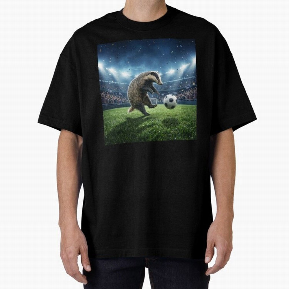 Dynamic Badger Plays Soccer Like Ronaldo Oversized T-Shirt Show Championship Spirit for Match Day Hype around FIFA World Cup 2026 USA Canada Mexico, CR7 and Messi, England and Germany, Football Passion, Legendary Performances, Festival Vibes and