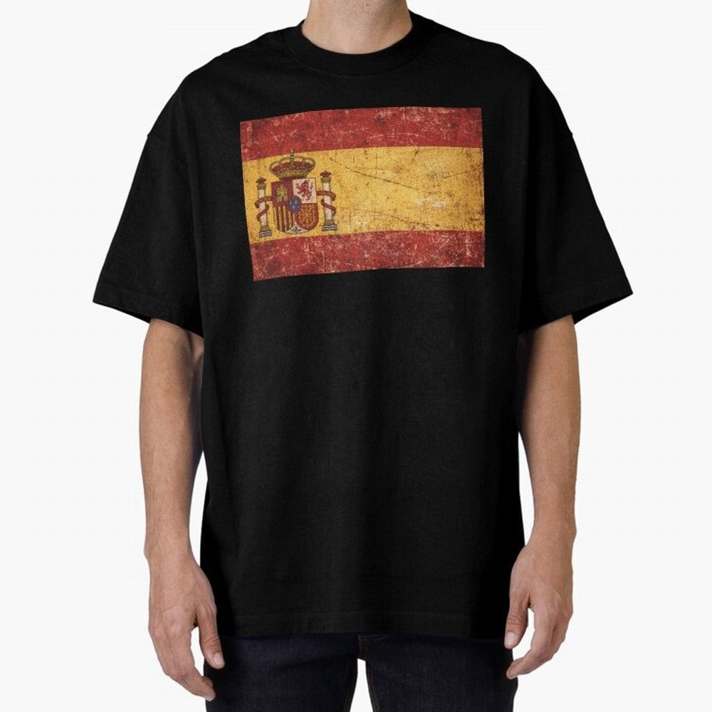 Vintage Distressed Spanish Flag Oversized T-Shirt Carry Global Football Passion for FIFA World Cup 2026, Built around CR7, Spain and Netherlands, Worldwide Fan Energy, Dramatic Goals, Stadium Lights and Championship Celebrations; Perfect for Fans,