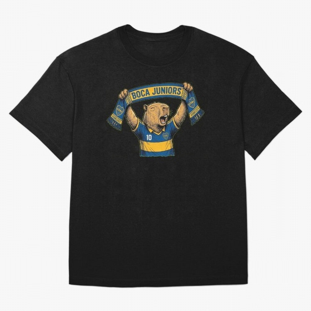 Capybara Boca Juniors Fan ¨C Funny Soccer Sticker Oversized T-Shirt Celebrate Supporters United by Global Football Passion for FIFA World Cup 2026 USA Canada Mexico, Inspired by Cristiano Ronaldo, Haaland and CR7, Spain, Football Festival