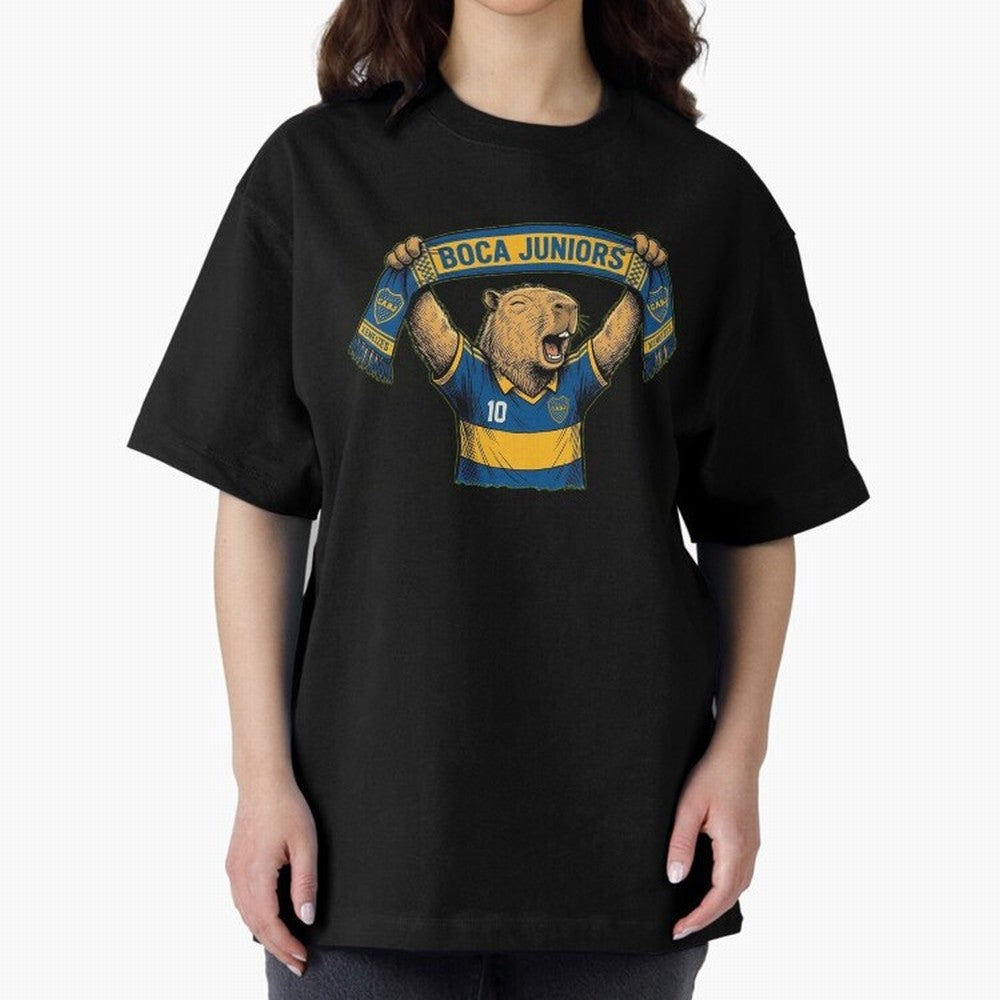 Capybara Boca Juniors Fan ¨C Funny Soccer Sticker Oversized T-Shirt Celebrate Supporters United by Global Football Passion for FIFA World Cup 2026 USA Canada Mexico, Inspired by Cristiano Ronaldo, Haaland and CR7, Spain, Football Festival